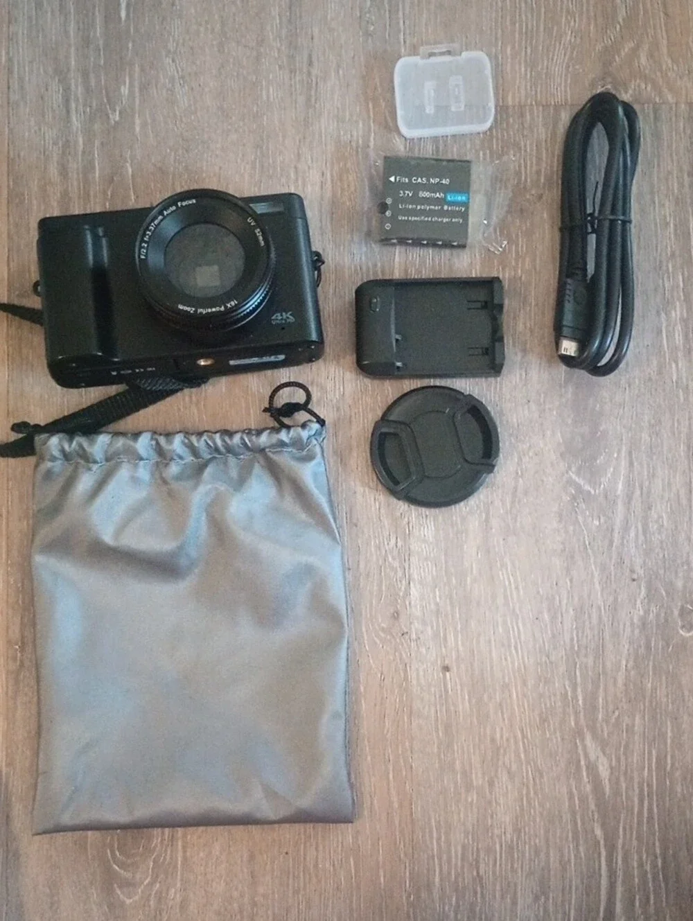 Compact 4K Digital Camera in Black with Carry Pouch